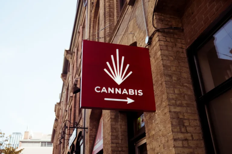 Cannabis storefront sign in New York, where new cannabis advertising restrictions now limit billboard and outdoor marketing