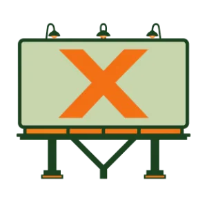 Illustrated billboard with an orange X β New York cannabis outdoor advertising ban