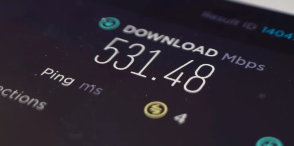 Mobile speed test showing a 531.48 Mbps download result, a key performance factor in cannabis website design